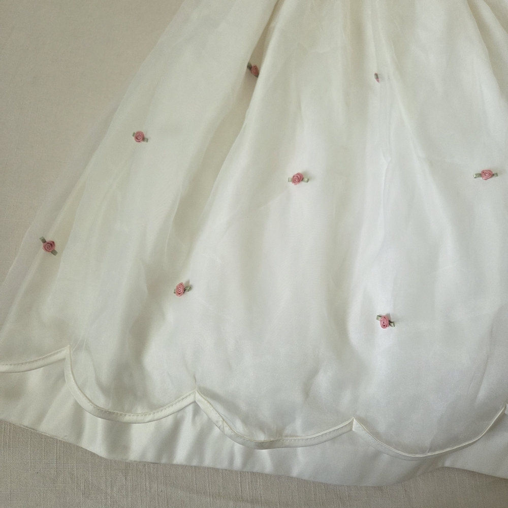 Cinderella Elegant White and Pink Kids Dress Rosebud Scallop Girls 8 - Picture 2 of 14